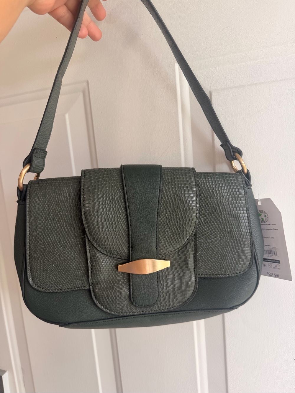Time and Tru Dark Green Shoulder Bag with Gold Accent